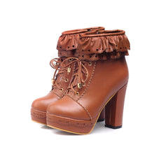 Lolita Lace Up Heart Ruffle Ankle Boots - 6 Colors