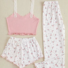 3 pc Pink & White Floral Pajamas Set