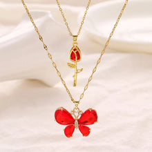Enchanting Pink Butterfly & Rose Gold Necklace