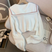 Soft Cropped Sailor Cardigan with Buttons and Bow
