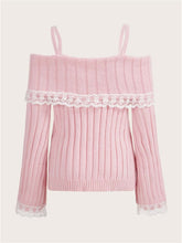 Off Shoulder Lolita Lace Trim Knit Top - 3 Colors