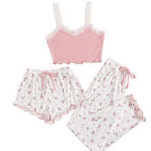 3 pc Pink & White Floral Pajamas Set