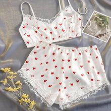 2pc Lacy Heart Print Crop Top Pajamas