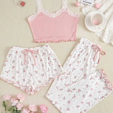 3 pc Pink & White Floral Pajamas Set