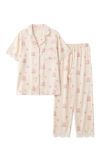 Cute Peach Print Lace Trim Pajamas