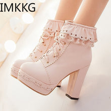 Lolita Lace Up Heart Ruffle Ankle Boots - 6 Colors