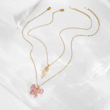 Enchanting Pink Butterfly & Rose Gold Necklace