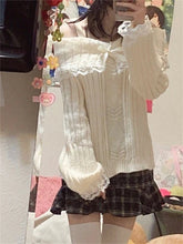 Off Shoulder Lolita Lace Trim Knit Top - 3 Colors