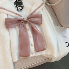 Soft Cropped Sailor Cardigan with Buttons and Bow