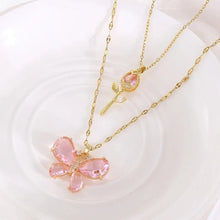 Enchanting Pink Butterfly & Rose Gold Necklace