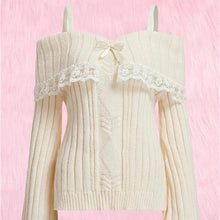 Off Shoulder Lolita Lace Trim Knit Top - 3 Colors