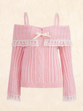 Off Shoulder Lolita Lace Trim Knit Top - 3 Colors