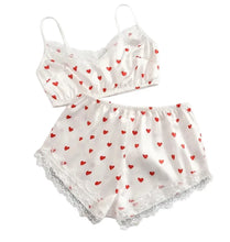 2pc Lacy Heart Print Crop Top Pajamas