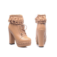 Lolita Lace Up Heart Ruffle Ankle Boots - 6 Colors