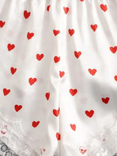 2pc Lacy Heart Print Crop Top Pajamas