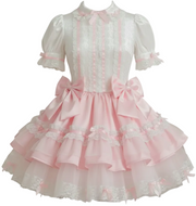 White Crushed Velvet and Pink Satin Mini Dress