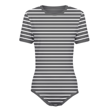Adult Baby Horizontal White Stripes Snap in the Crotch Onesie