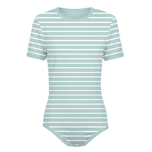 Adult Baby Horizontal White Stripes Snap in the Crotch Onesie