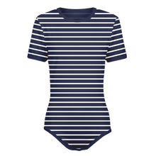 Adult Baby Horizontal White Stripes Snap in the Crotch Onesie