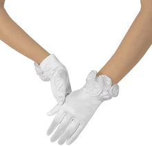 Women's Pink White Satin Tea-party Wedding Gloves for Adult Little Girl Sissy Dress-up