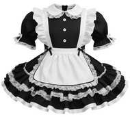 Black and white maid outfit with ruffled details on a white background
