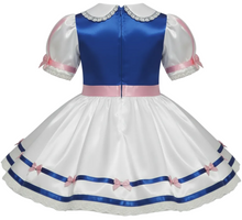 Yolanda Custom Fit Royal Blue White Satin Pink Bows Adult Sissy Dress by Leanne's