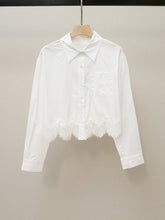 White Lace Hem Long Sleeve Button Front Sissy Blouse