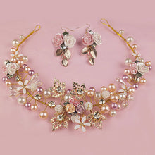 Beaded Crystal Wedding Headband Crown with Matching Earrings