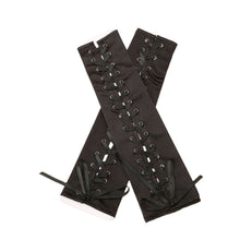 Long Black Satin Arm Sleeve Lace-up Fingerless Sissy Gloves