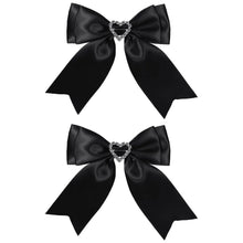 2 Satin Ribbon Hair Bows Clips with Heart Rhinestones for Sissy Lolita Dress up