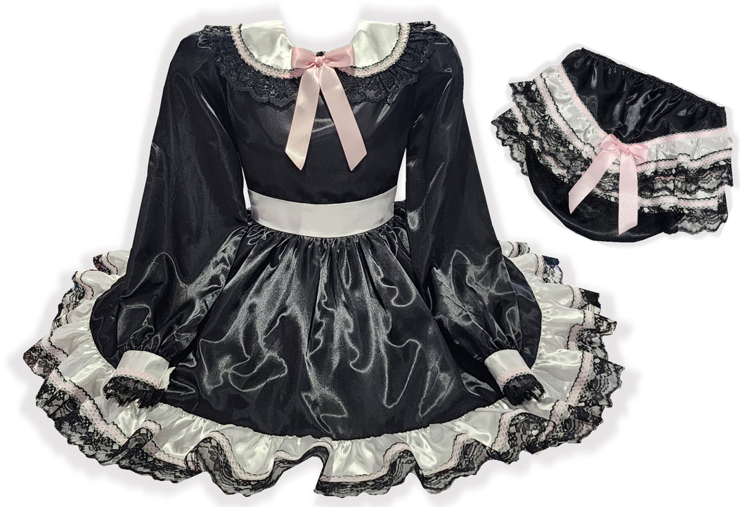 Ready-to-Wear Deluxe Black Satin Lined Dress & Rhumba Panties for Adult Sissy