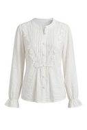 Delicate White Lolita Blouse with Pin-tucks and Lace Trim