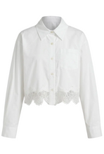 White Lace Hem Long Sleeve Button Front Sissy Blouse