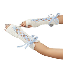 Ribbon Lace up Bows Winter Fingerless Gloves