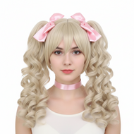 Blonde Ponytails Roman Curls Hair Wig for Sissy Lolita Cosplay Dress up