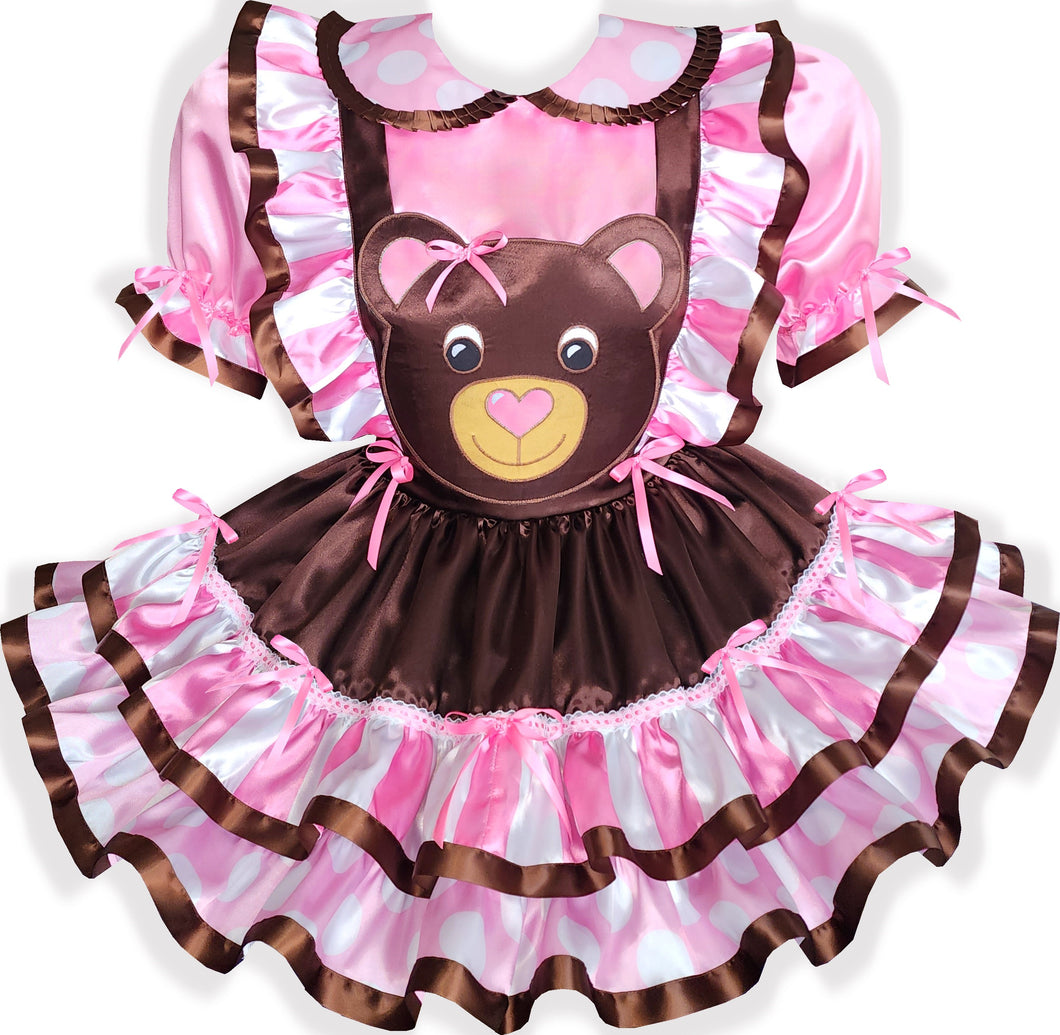 Britt Custom Fit Pink Satin Teddy Bear Bows Adult Sissy LG Dress by Leanne's