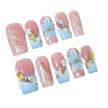 Blue & Pink Floral Kawaii Press on Sissy Nails