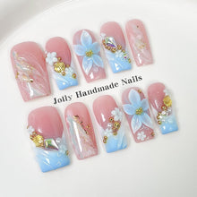 Blue & Pink Floral Kawaii Press on Sissy Nails