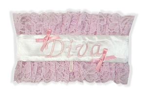 White Satin Pink Lace Diva Embroidered Adult Baby Girl Sissy Collar by Leanne's