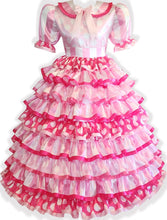 46" Ready to Wear Hot Candy Baby Pink Polka Dot Stripes Satin Ruffles Gown Adult Little Girl Sissy Dress by Leanne's