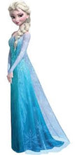 Elsa from Frozen character in a blue dress on a white background