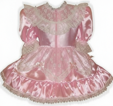 Susie Custom Fit Pink Satin & Lace Adult Sissy Dress with Bows by Leanne's
