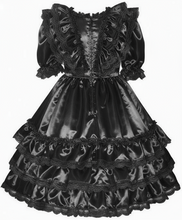 Sabrina Custom Fit Black Satin Ruffles Gown Adult Little Girl Sissy Dress by Leanne's