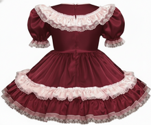Heidi Custom Fit Pink & Burgundy Satin Adult Little Girl Sissy Dress by Leanne's