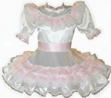 Allison Custom Fit White Satin Pink Organza Ruffles Adult Baby Little Girl Sissy Dress by Leanne's