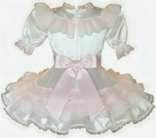 Allison Custom Fit White Satin Pink Organza Ruffles Adult Baby Little Girl Sissy Dress by Leanne's