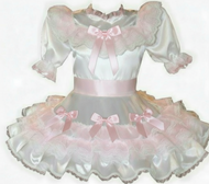 Allison Custom Fit White Satin Pink Organza Ruffles Adult Baby Little Girl Sissy Dress by Leanne's