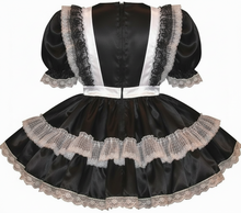 Celine Custom Fit Black & White Satin Maid Adult Little Girl Baby Sissy Dress by Leanne's