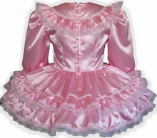 Melanie Custom Fit Pink Satin Long Sleeve Adult Little Girl Sissy Dress by Leanne's