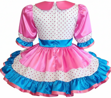 Sarina Custom Fit Pink Blue Satin Polka Dots Adult Sissy Dress by Leanne's